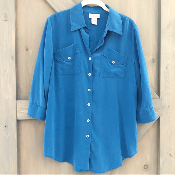 Soft Surroundings 100% Silk Button Front T… - Picture 2 of 7